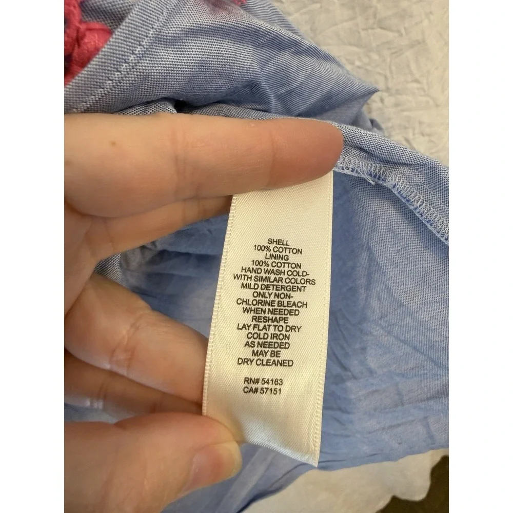 Eliza J Dress Size 14 Blue Chambray Pink Tassels Sleeveless Tiered Dress Preppy - Picture 5 of 9